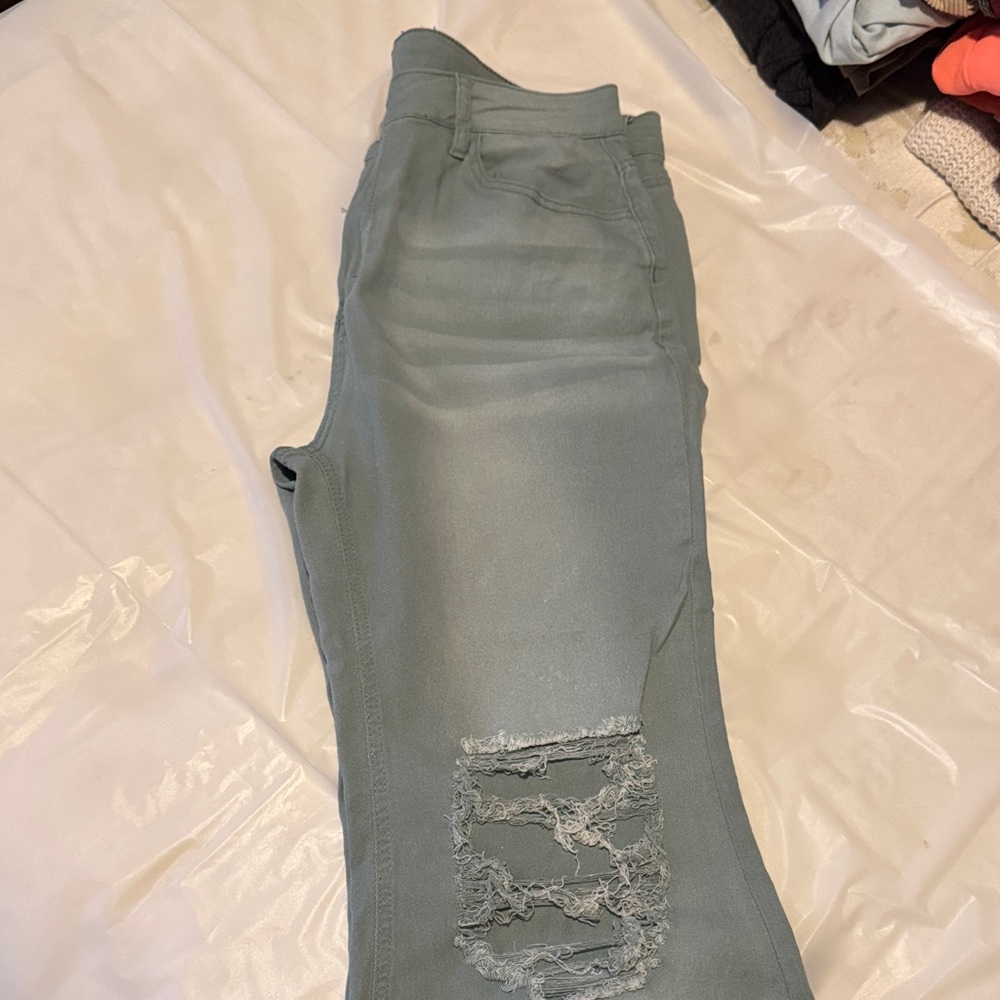 Amazon Essentials Gray Distressed Flare Jeans
